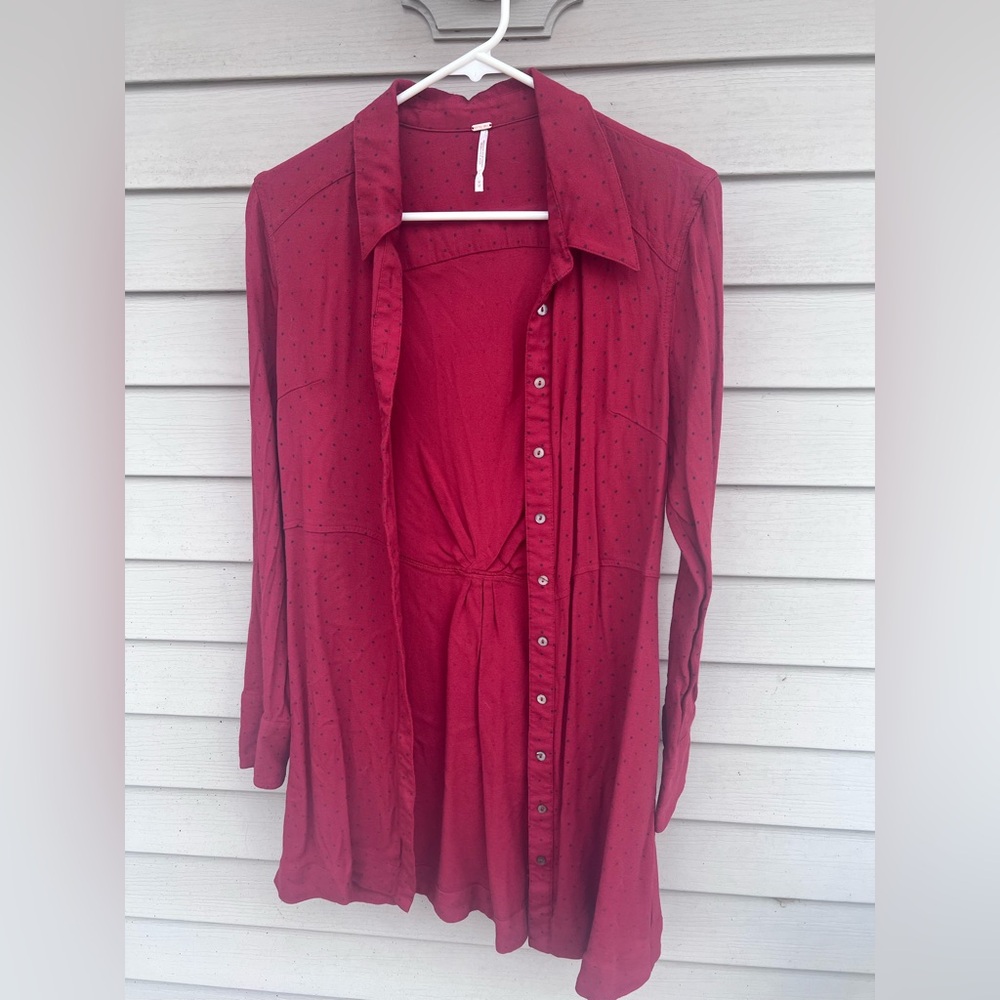 Free People Women's Button-Front Shirt Dress in Burgundy